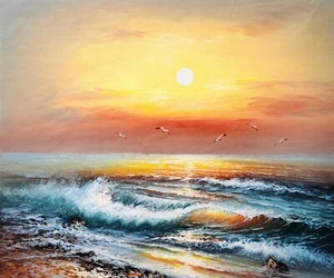 Ocean Sunset #1, 20x24, 100% Hand Painted Oil Painting on Canvas - Picture 1 of 5