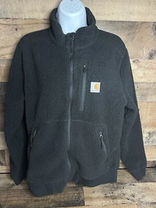 Carhartt Sherpa Jacket Womens Medium 8/10 High Pile Fleece Zip Up Black Logo - Picture 1 of 6