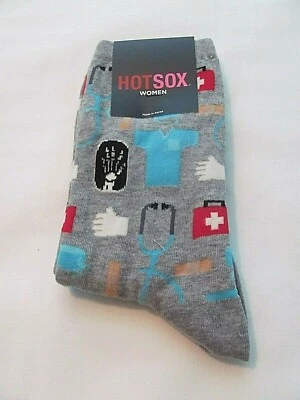 NWT SIZE 9-11 (SOCK SIZE) WOMEN'S HOT SOX CREW SOCKS ~ MEDICAL THEME (GRAY) - Image 1 of 4