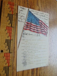 1907 American Flag post card- National Anthem on front- tinsel- Rotograph, NY - Picture 1 of 5