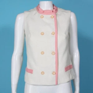 Vintage 60s Sportempos Suburbia Sleeveless Top Ivory Pink Mod size M /171 - Picture 1 of 6