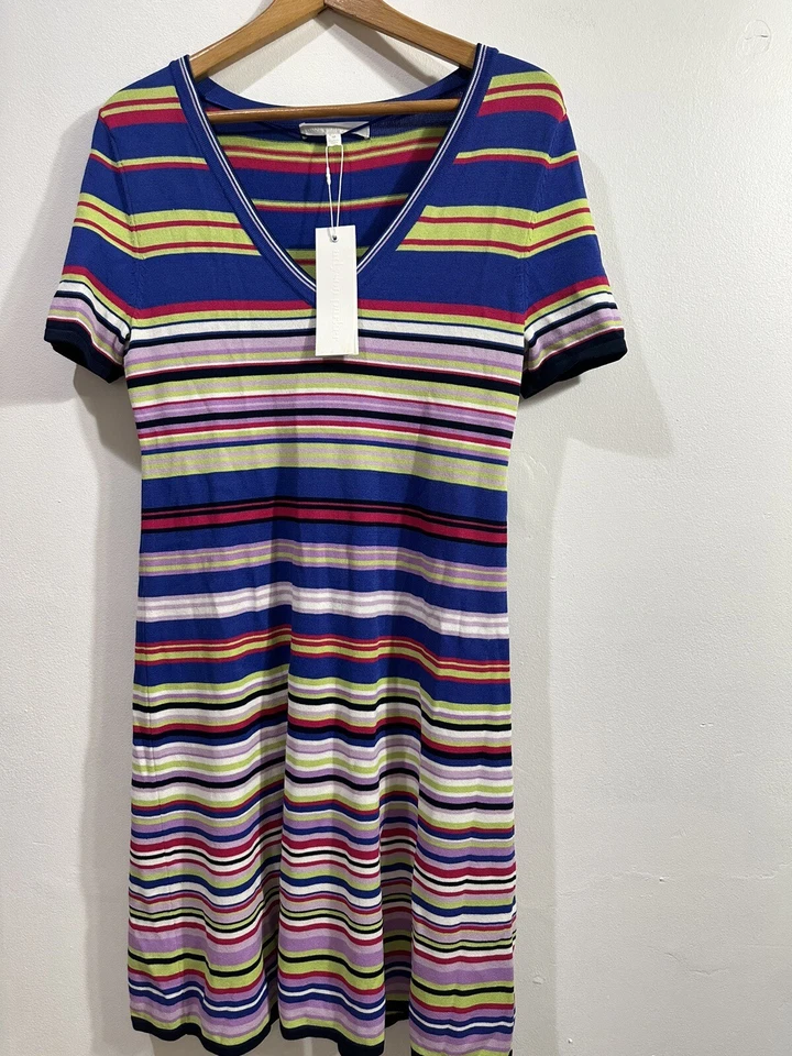 Adyson Parker Dress Women's Striped Multcolor V-Neck Short Sleeve Dress Sz M