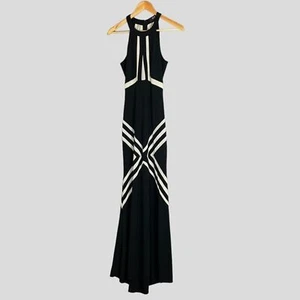 ABS Allen Schwartz Maxi Dress White Sheer Panels Formal Sleeveless Stripes Prom - Picture 1 of 12
