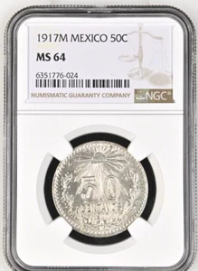 1917M Mexico 50 Centavos NGC MS64 - Picture 1 of 2