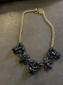 J Crew Black Gold Chain Flower Necklace, J. Crew Black Floral Collar Necklace - Picture 1 of 6