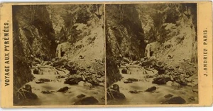 Vue Stéréo PHOTO photographie, J. Andrieu Voyage aux Pyrénées une rivière - Imagen 1 de 2