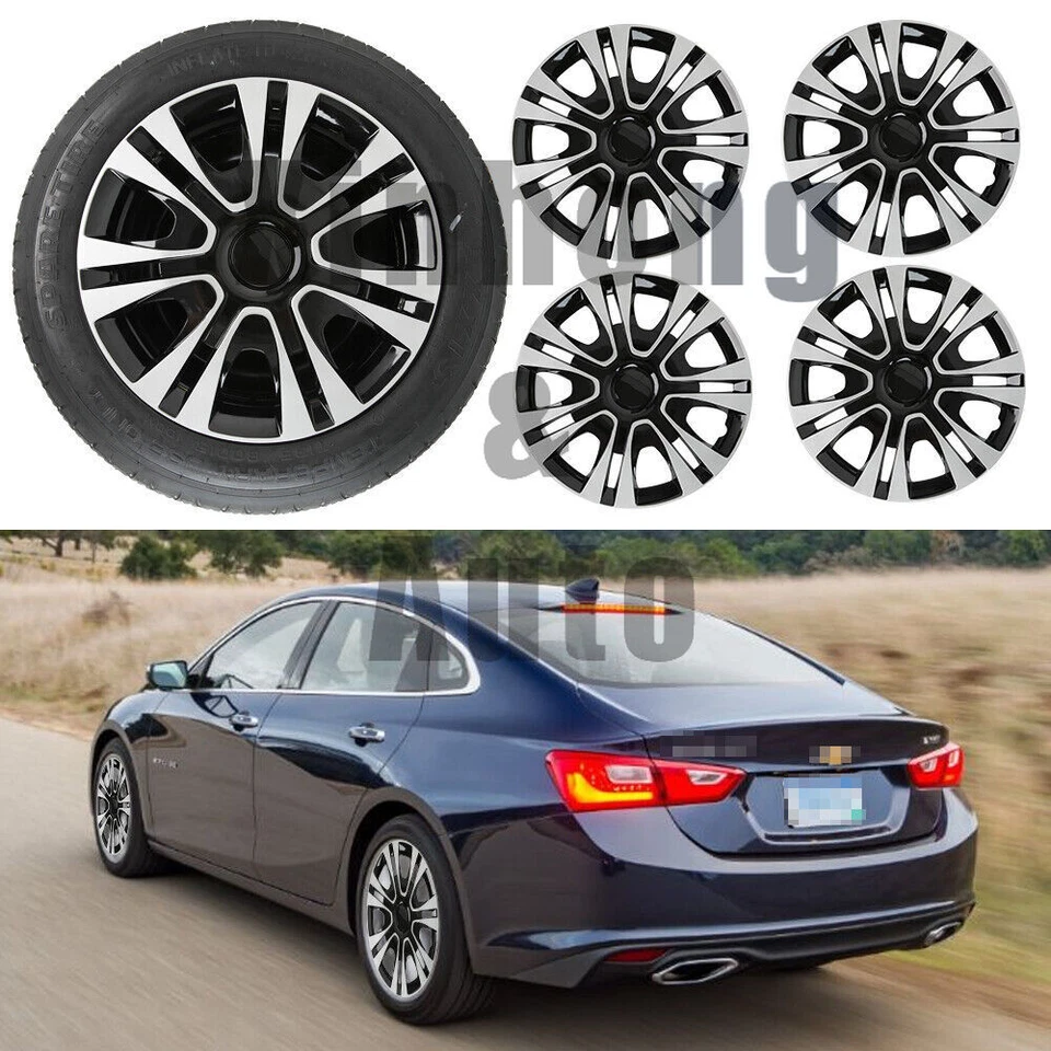15" Set of 4 Black Wheel Covers Snap On Hub Cap For Chevy HHR and Malibu 07-2011 Foto 1 de 4