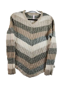 No Boundaries Juniors L Green Striped Chevron Knit Long Sleeve V-Neck Sweater - Picture 1 of 6