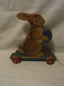 Easter Bunny Wood Elastolin Pull Toy Vintage German #M