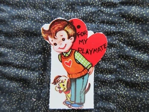 Vintage Unused TINY VALENTINE CARD LITTLE BOY & DOG FOR MY PLAYMATE  - Picture 1 of 3
