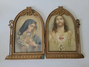 Vintage französischer Ormolu doppelter religiöser Altarrahmen Maria Jesus verziert wie abgebildet - Bild 1 von 21