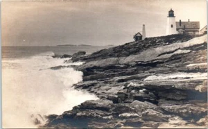 1930s ME Postcard RPPC Lighhouse Overlooking Ocean Maine Light Pemaquid Point - Picture 1 of 2