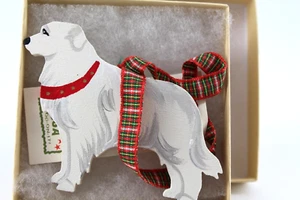 Dandy Designs Inc Dog Ornament Great Pyrenees Handpainted Argyle Ribbon NOS 2012 - Picture 1 of 7