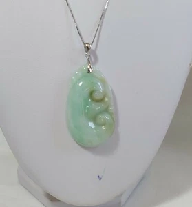 Genuine silver natural A grade greenJade Jadeite pendant necklace - Picture 1 of 11