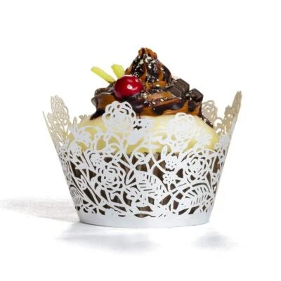 60pcs Silver Rose Lace Cupcake Wrappers Holders Laser Cut Cupcake Liners Deco... - Imagem 1 de 4