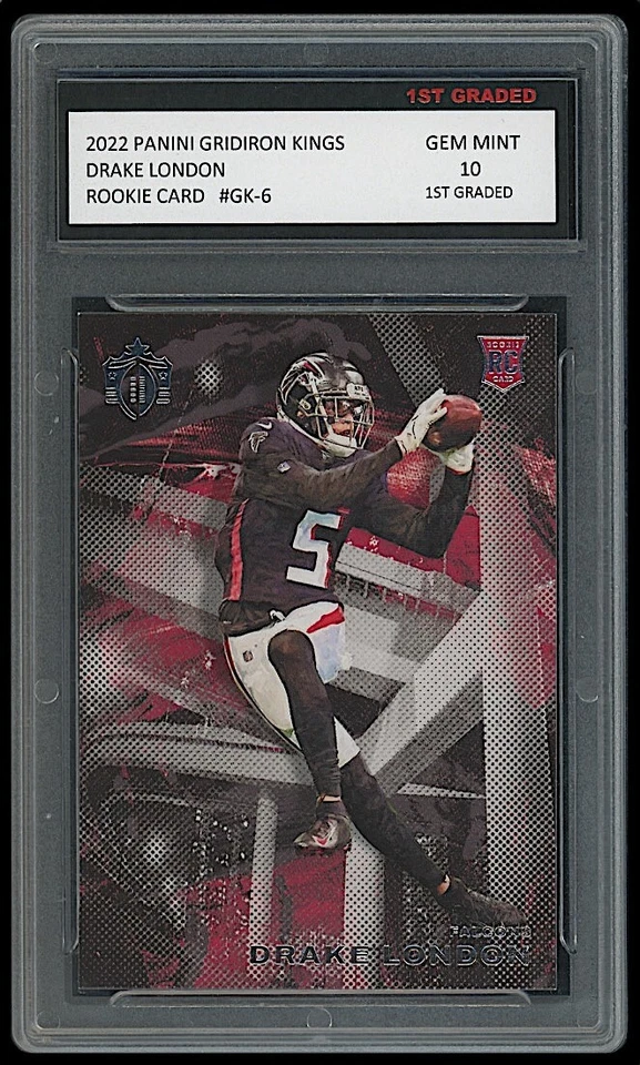DRAKE LONDON 2022 PANINI CHRONICLES GRIDIRON KINGS 1ST GRADED 10 ROOKIE CARD - Image 1 of 1