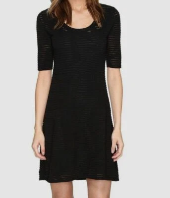 $1798 M Missoni Women's Black Sheer Stripe Scoop-Neck 3/4-Sleeve Shift Dress 44 - Image 1 of 4