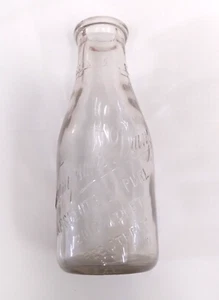 Vintage THOMPSON'S DAIRY Glass Milk Bottle EMBOSSED Quart ABSOLUTE PURE 1940's - Picture 1 of 9