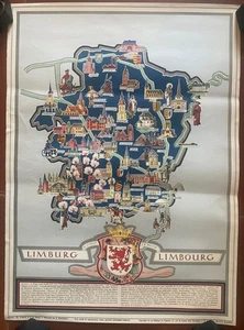 Limburg Limboourg Map Poster P. Dumont Jean Ado Baltus 29X40Cm 50'S - Picture 1 of 3