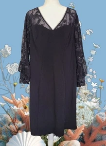 Alex Evenings Black Dress Lace Front & Bell Sleeves Size 16W - Picture 1 of 12