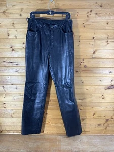 Siena Studio Straight Leg Leather Pants 12 High Waist Raw Hem Grunge Goth $298 - Picture 1 of 17