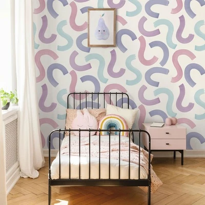 儿童卷曲五彩纸屑壁纸浅绿色丁香粉红色霍尔顿装饰设计 14110 — 第 1/3 张图片