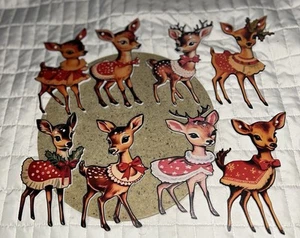 8 Christmas Reindeer Vintage Style  Bunting Wooden Style Decoration - Picture 1 of 12