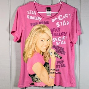 Disney Y2K Hannah Montana Miley Cyrus Short Sleeve Shirt Pink Girls XXL *READ - Picture 1 of 8