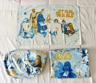 Vtg 1977  Bibb Twin Sheet Set Flat Fitted Pillowcase Star Wars Movie USA - Image 1 of 4