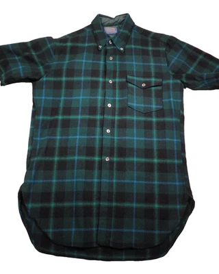 Pendleton Board Shirt Men’s M   1960s–70s Green Blue Plaid Wool Short Sleeve USA - Image 1 of 4
