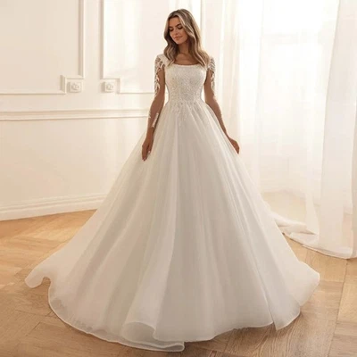 Sparkling Wedding Dress Customized Scoop Neck Beading Sequined Corset Bride Gown - Image 1 of 4