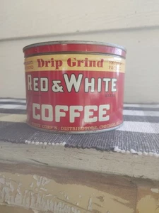 Vintage Red & White One Pound Coffee Can, Clean - Picture 1 of 9