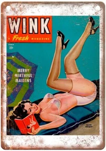 Wink Girly Magazine Pinup Model 1946 Retro Look Metal Sign GM577 - Picture 1 of 2