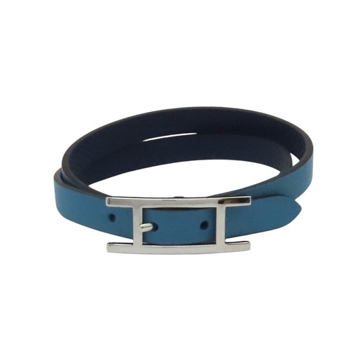 HERMÈS Bracciale HERMES Behapi pelle di vitello placcato argento blu