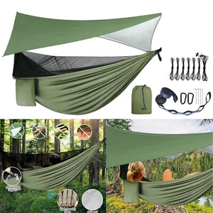 Camping Hammock with Rain Fly Tarp and Mosquito Net Portable Double Hammock Tent - Picture 1 of 7