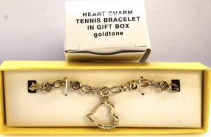 NIB Avon Ladies Heart charm tennis bracelet Silver Tone Bracelet Yellow Gift Box - Picture 1 of 1