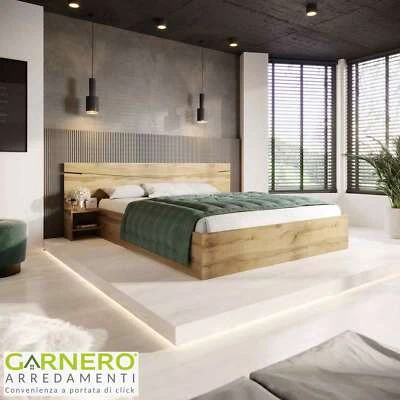 Letto matrimoniale contenitore CAMILLA Gihome ® oldwook moderno comodini legno - Immagine 1 di 3