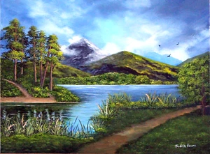 Pintura Original "Un Paseo por el Lago" 16" x 12" sobre Lienzo por Judith Rowe - Imagen 1 de 5
