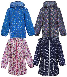 New Kids Girls Boys Hooded Rain Mac Zip Up Printed Kagool Outdoor Jacket Coat - Picture 1 of 8