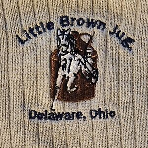 Vintage 90s Little Brown Jug Harness Horse Racing Sweater Cream V Neck Mens L
