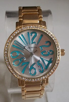 Женские синие цифры шкала золотой отделки камни бойфренд моды платье вверх часы - Изображение 1 из 4