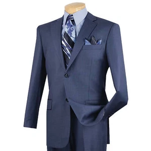 VINCI Men's Blue Textured Weave 2-Button Classic-Fit Suit - NEW - Picture 1 of 71