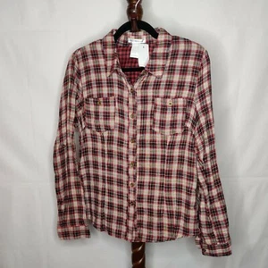 NWT Roommates women's L shirt red plaid collar button up long sleeves pockets - Picture 1 of 6