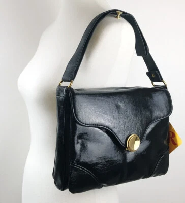 Vintage JR Julius Resnick Purse Black Patent Handbag Gold Tone Hardware NWT - Image 1 of 4