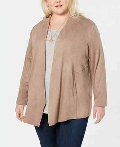 Style & Co. Women's Plus Size Faux-Suede Draped-Front Jacket, Beige, 1X - Picture 1 of 3
