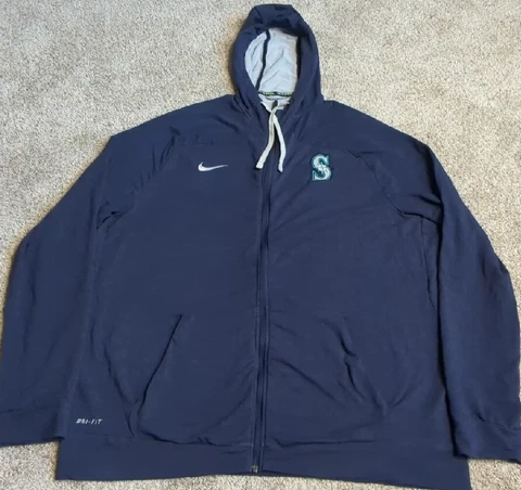 Seattle Mariners Nike BSBL Dri Fit Hoodie Full Zip Jacket Sweatshirt Blue 2XL Cover