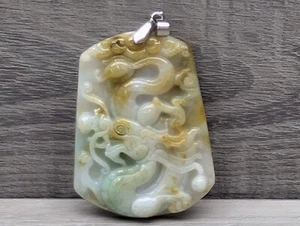 Gelber natürlicher A Jade Jadeit Drache Anhänger. 2"X1,5" Vintage  - Bild 1 von 19