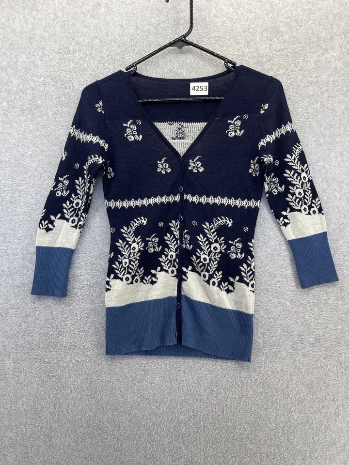 Cárdigan para mujer Peppe Peluso con botones delanteros azul mezcla de lana floral talla pequeña Foto 1 de 4