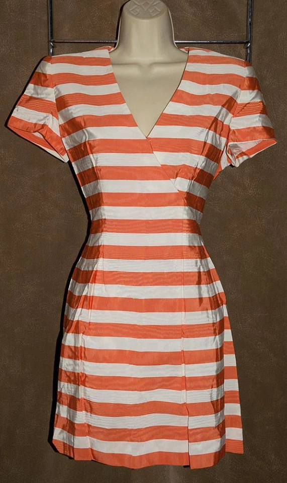 Rena Lange ~ Naranja y Blanco - Vestido Elegante Algodón Rayas Rayón Talla 8 *¡Alemania! Foto 1 de 1