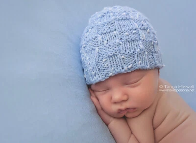 Sombrero de bebé tejido a mano gorro utilería niño azul blanco recién nacido-12 meses Foto 1 de 4
